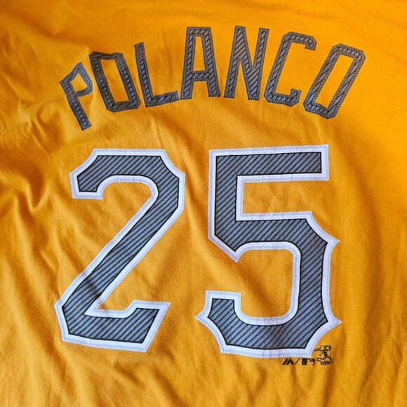 Majestic Pirates Polanco #25 T-Shirt Men 2XL 100% Cotton Yellow Fan Shirt - Picture 6 of 6